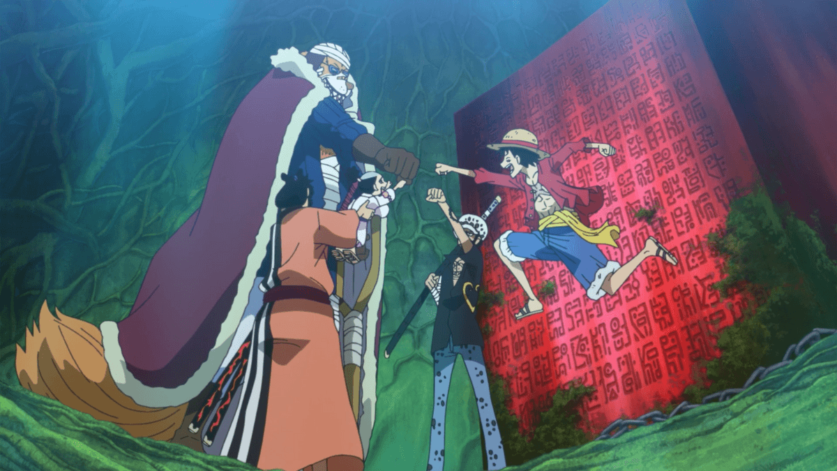 Zou, Luffy, Law y Kinemon
