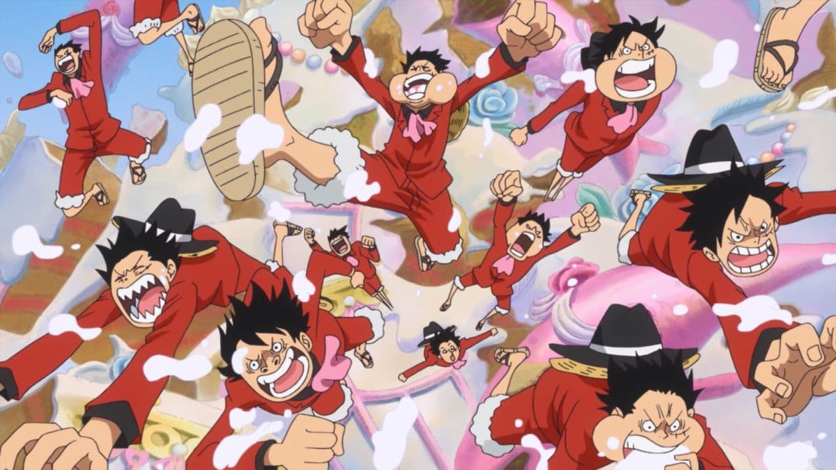 Luffy emerge del pastel de bodas